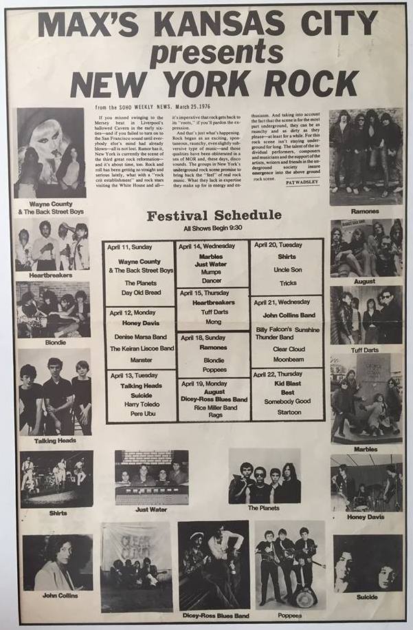 Max's Kansas City - New York Rock Festival 1976 advert